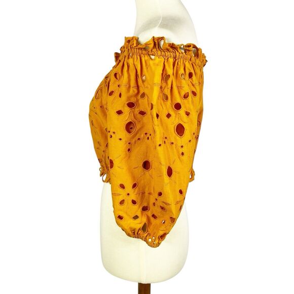 Walter Baker Mirelle Marigold Eyelet Off Shoulder Puff Sleeve Crop Top Large - Picture 5 of 9